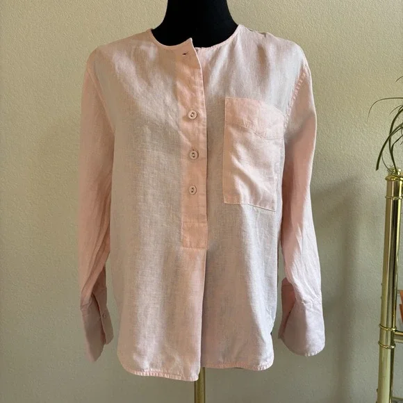 Everlane Women's Linen Popover Shirt Petal Pink Blouse Long Sleeve Size 2 - Picture 2 of 13